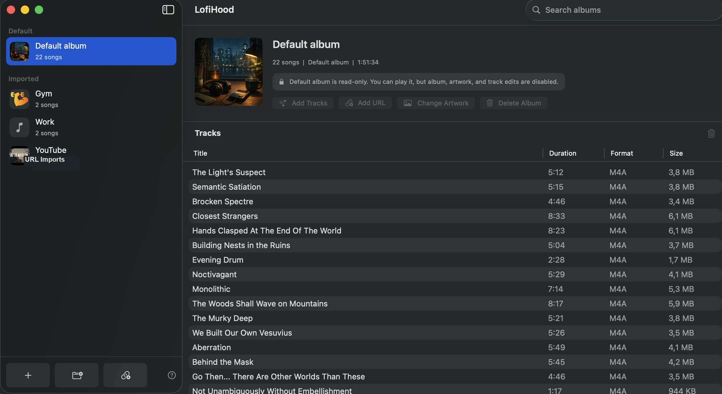 LofiHood managing local albums and tracks